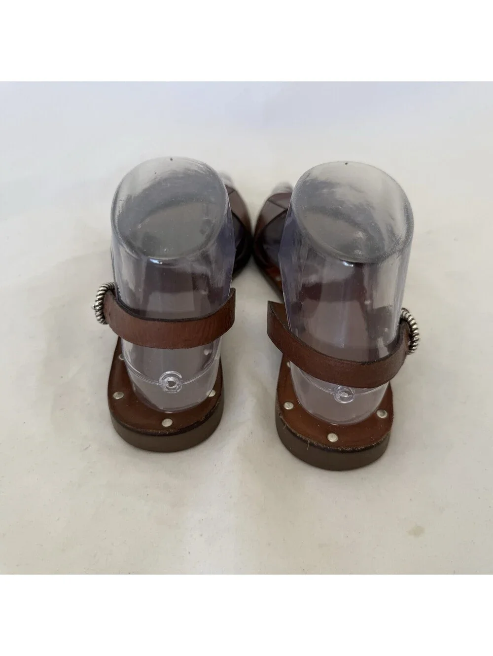 Brighton Asbury Vacchetta Sandals Size 6 1/2 M Caramel Silver Buckle Slip-on